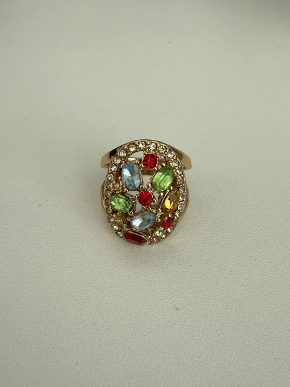 Avon Gold-Tone Multicolor Crystal Cluster Ring